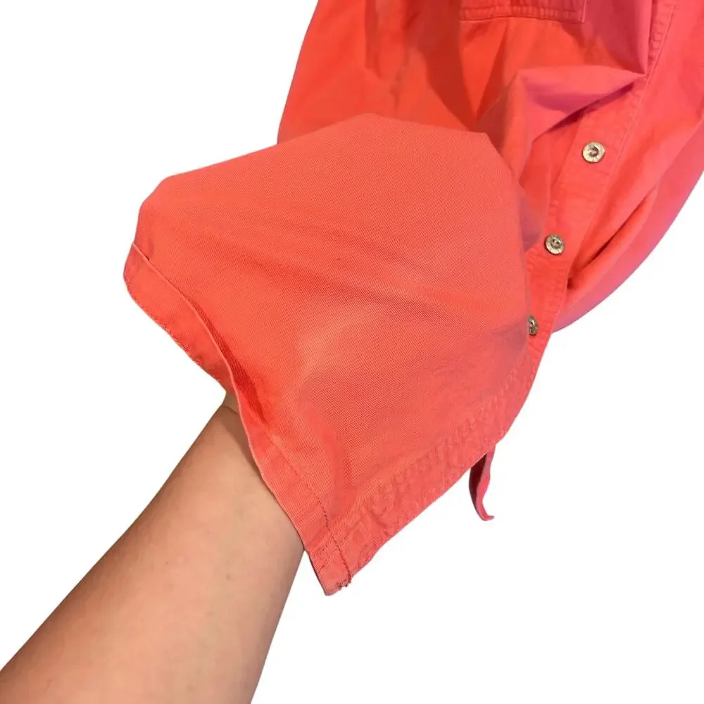 Vintage 90s Coral Cotton Button-Front Empire Waist Midi Dress Cottagecore XL